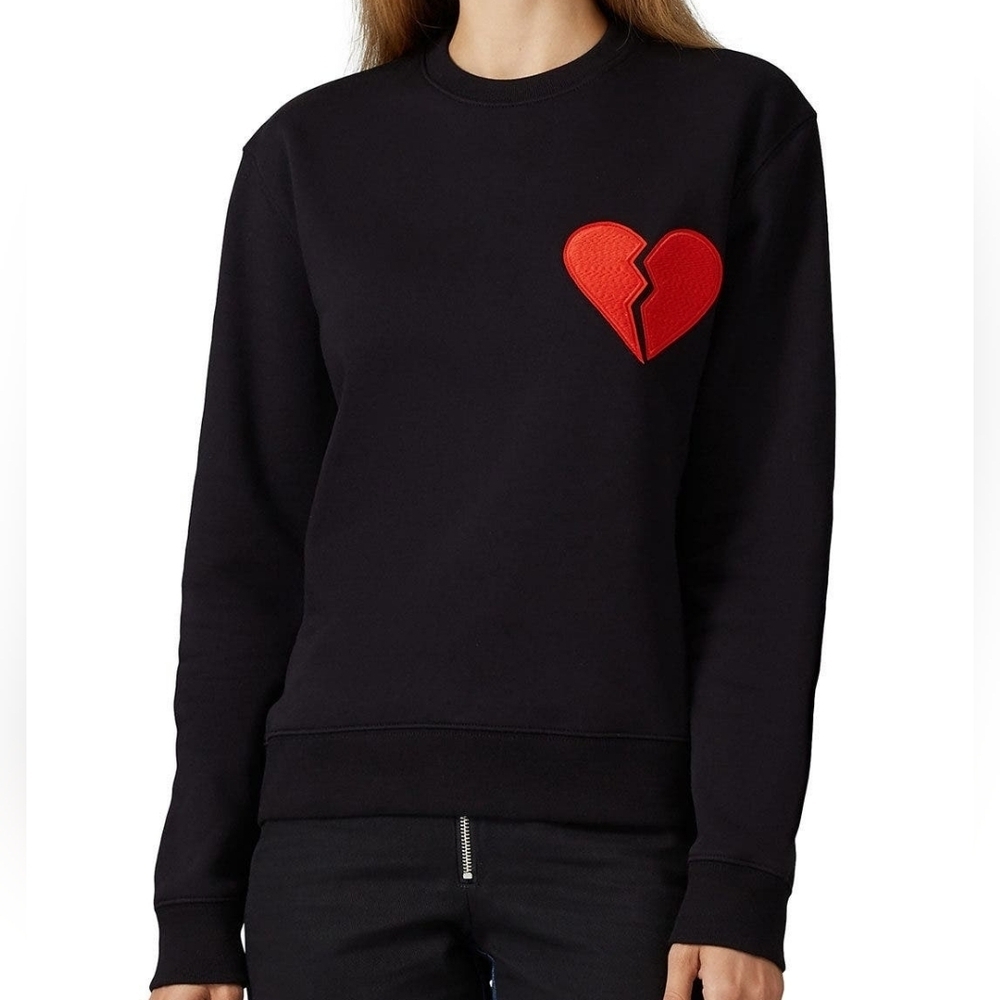 MSGM Womens Felpa Heart Black Crewneck Sweatshirt Size Small